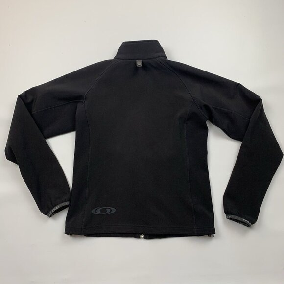 Salomon Womens Size Small Black Soft Shell Full Zip Jacket Spell Out Logo Hiking - Picture 10 of 15